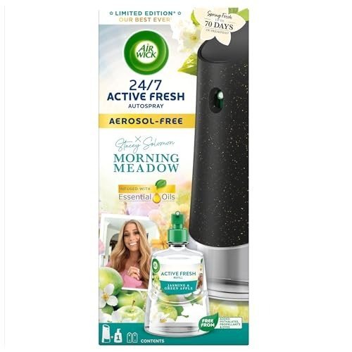 Air Wick Aerosol-Free Automatic Air Freshener Spray Kit, Morning Meadow, 1 gadget & 1 Refill (228ml), 24x7 Active Fresh Odour Neutraliser, Lasts Up to 70 Days, Air freshener For Home