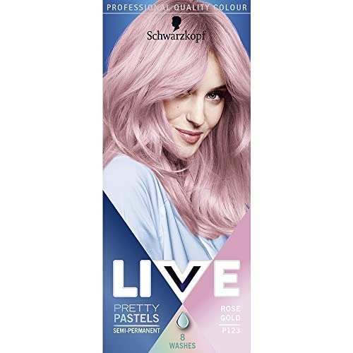 Schwarzkopf LIVE Pretty Pastels Rose Gold Semi-Permanent Hair Dye P123, Temporary Hair Dye Lasts for up to 8 Washes, Pretty Pastel Hair Colour for Full head, Ombre or Highlights