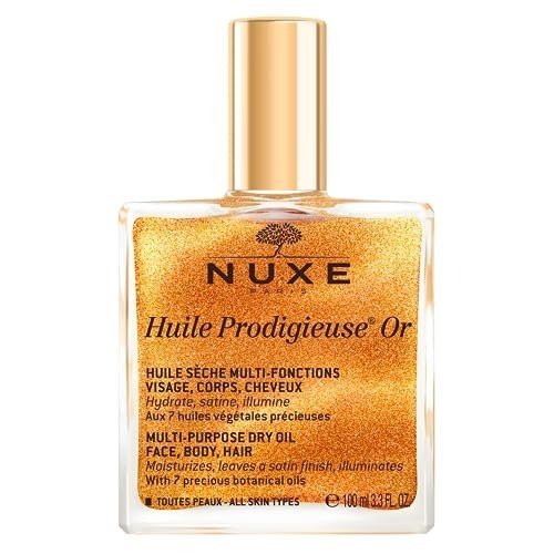 NUXE Huile Prodigieuse Shimmering Dry Oil 100ml, Illuminating Multi-Purpose Oil, With Gold-Flecked Glow for Face, Body & Hair, Softens & Enhances, Vegan Formula