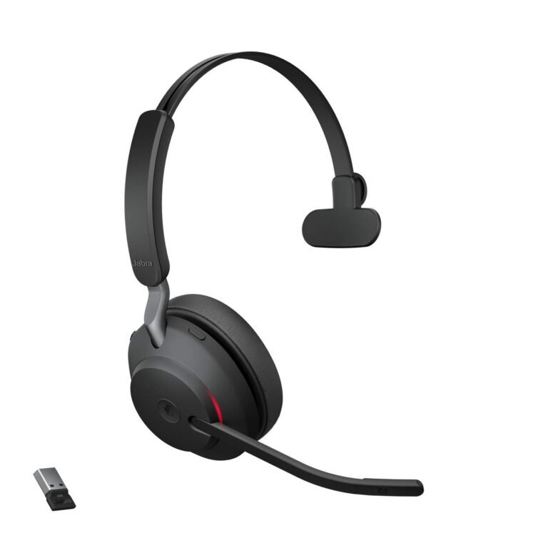 Jabra Evolve2 65 Wireless PC Headset – Noise Cancelling Microsoft Teams Certified Mono Headphones With Long-Lasting Battery – USB-A Bluetooth Adapter – Black