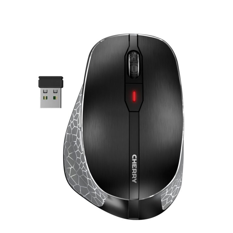 CHERRY MW 8C ERGO, Wireless Mouse with Ergonomic Thumb Rest for Right-Handers, Bluetooth or 2.4 GHz RF Connection, Rechargeable, Black