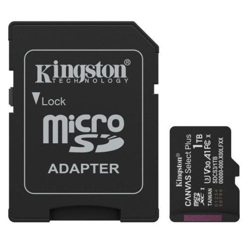 Kingston 1TB Canvas Select Plus Gen3 MicroSDXC Card with SD Adapter, UHS-I Class 10, U3, V30, A1 App Performance, 150MB/s
