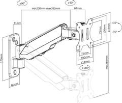 DIGITUS monitor wall mount with gas pressure spring - for 17-32" screens - 8 kg max. load - VESA 75x75 & 100x100 - swive