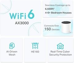 TP-Link Deco X55(3-pack) AX3000Mbps Whole Home Mesh WiFi 6 System, AI-Driven Seamless Mesh, Coverage 6,500 ft2, 150 Devi