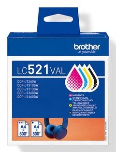 Brother LC-521BK/LC-521C/LC-521M/LC-521Y Inkjet Cartridges, Black/Cyan/Magenta/Yellow, Multi-Pack, includes 4 x Inkjet C