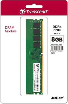 Transcend JetRam 8GB DDR4 RAM 3200MHz Unbuffered Long-DIMM 1Rx8 CL22 1.2V, JM3200HLB-8G